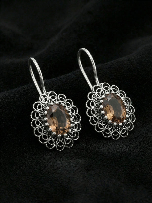 925 Sterling Silver Handmade Traditional Oval Filigree Earrings with Zultanite Stone