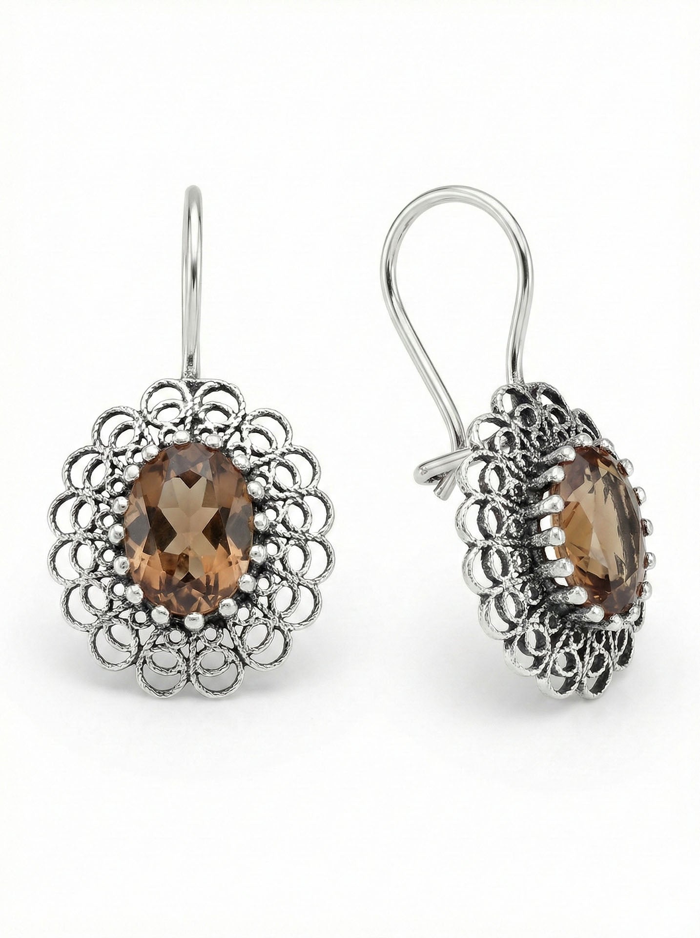 Zultanite Handmade Traditional Oval Filigree Earrings Silver
