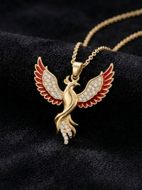 Phoenix Red Enamel Necklace Gold Plated Silver