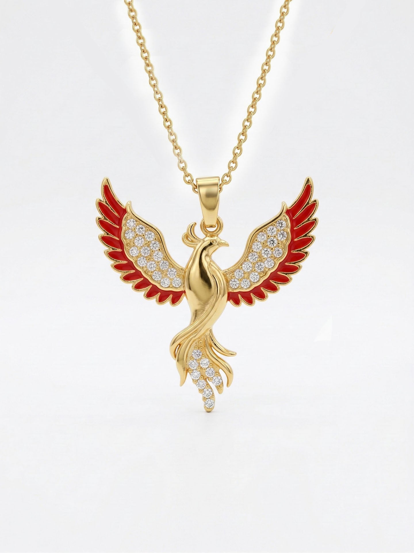 Phoenix Red Enamel Necklace Gold Plated Silver