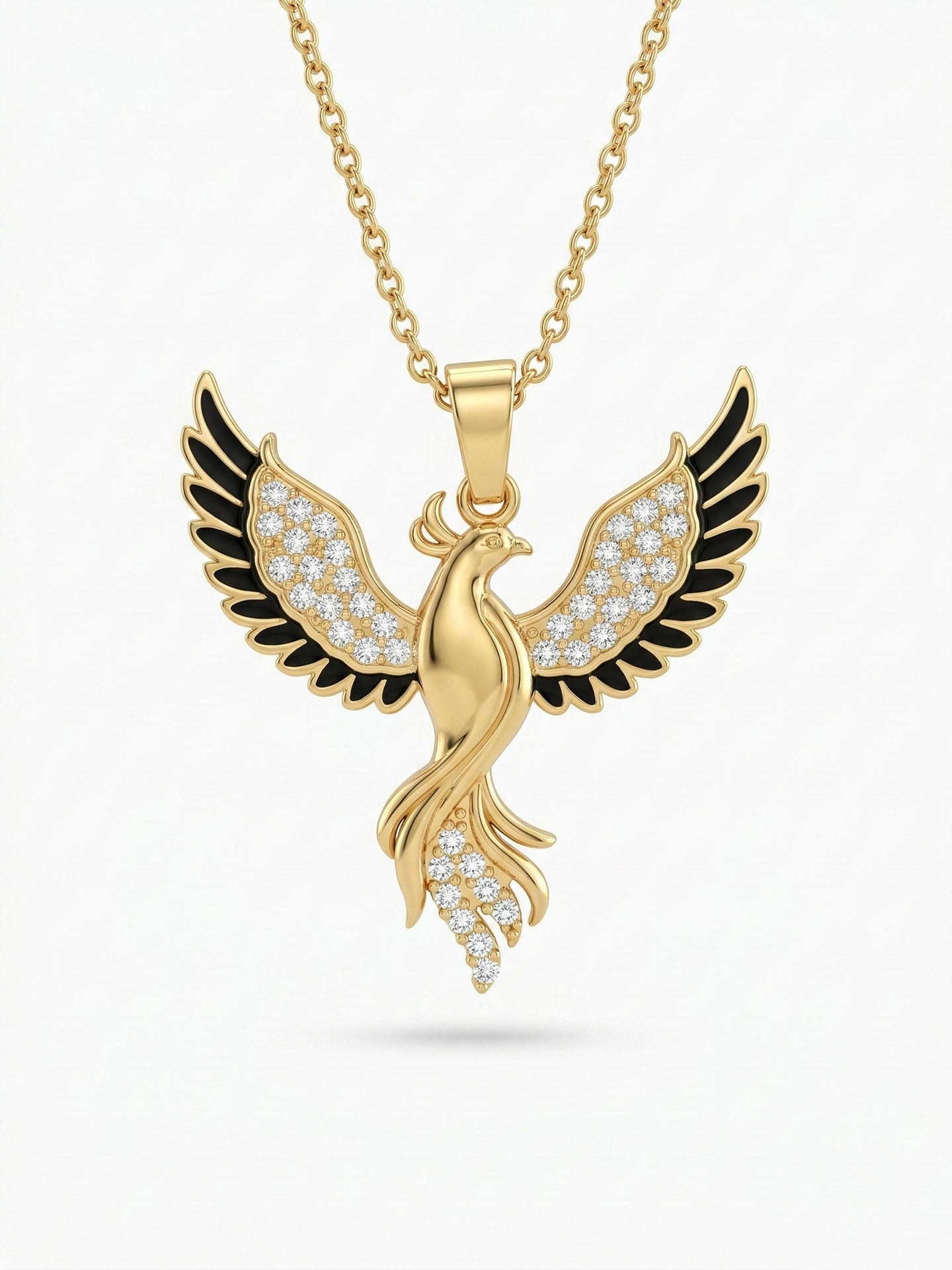 Phoenix Black Enamel Necklace Gold Plated Silver