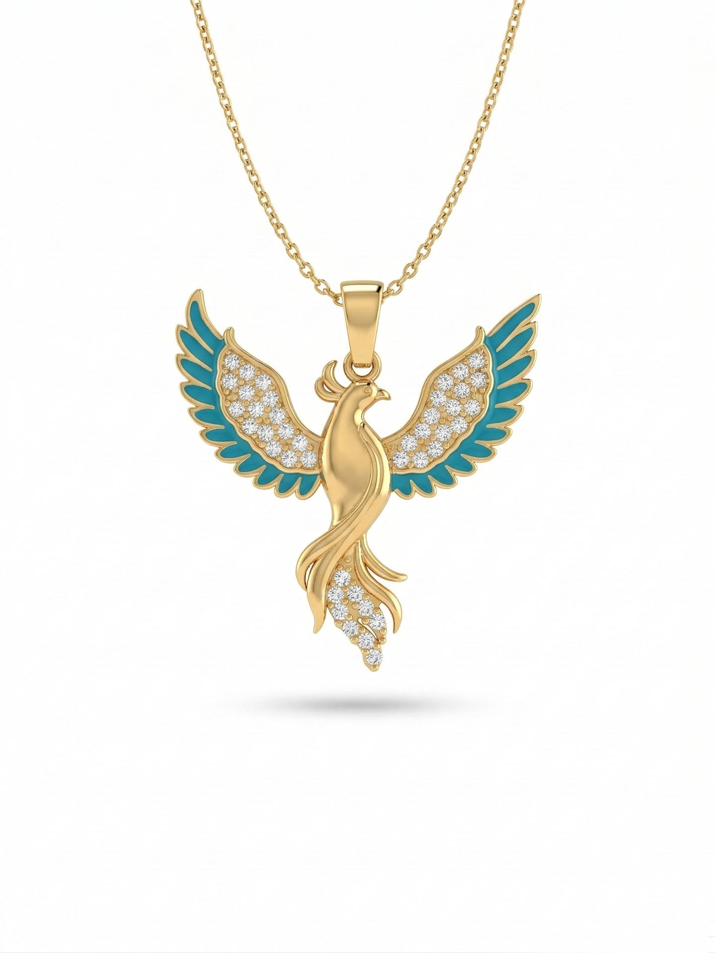 Phoenix Turquoise Enamel Necklace Gold Plated Silver