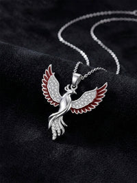 Phoenix Red Enamel Necklace Rhodium Plated Silver