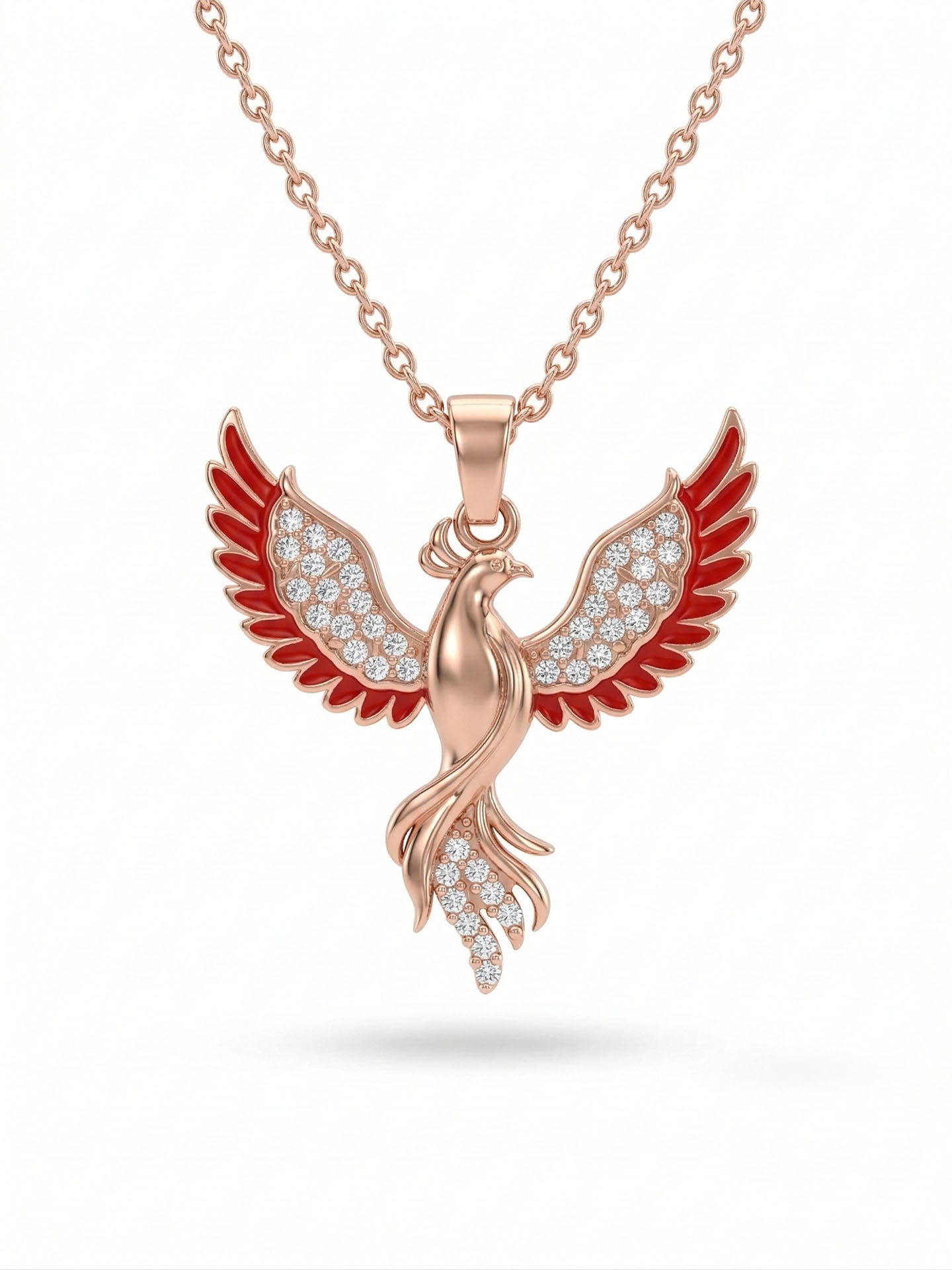 Phoenix Red Enamel Necklace Rose Gold Plated Silver