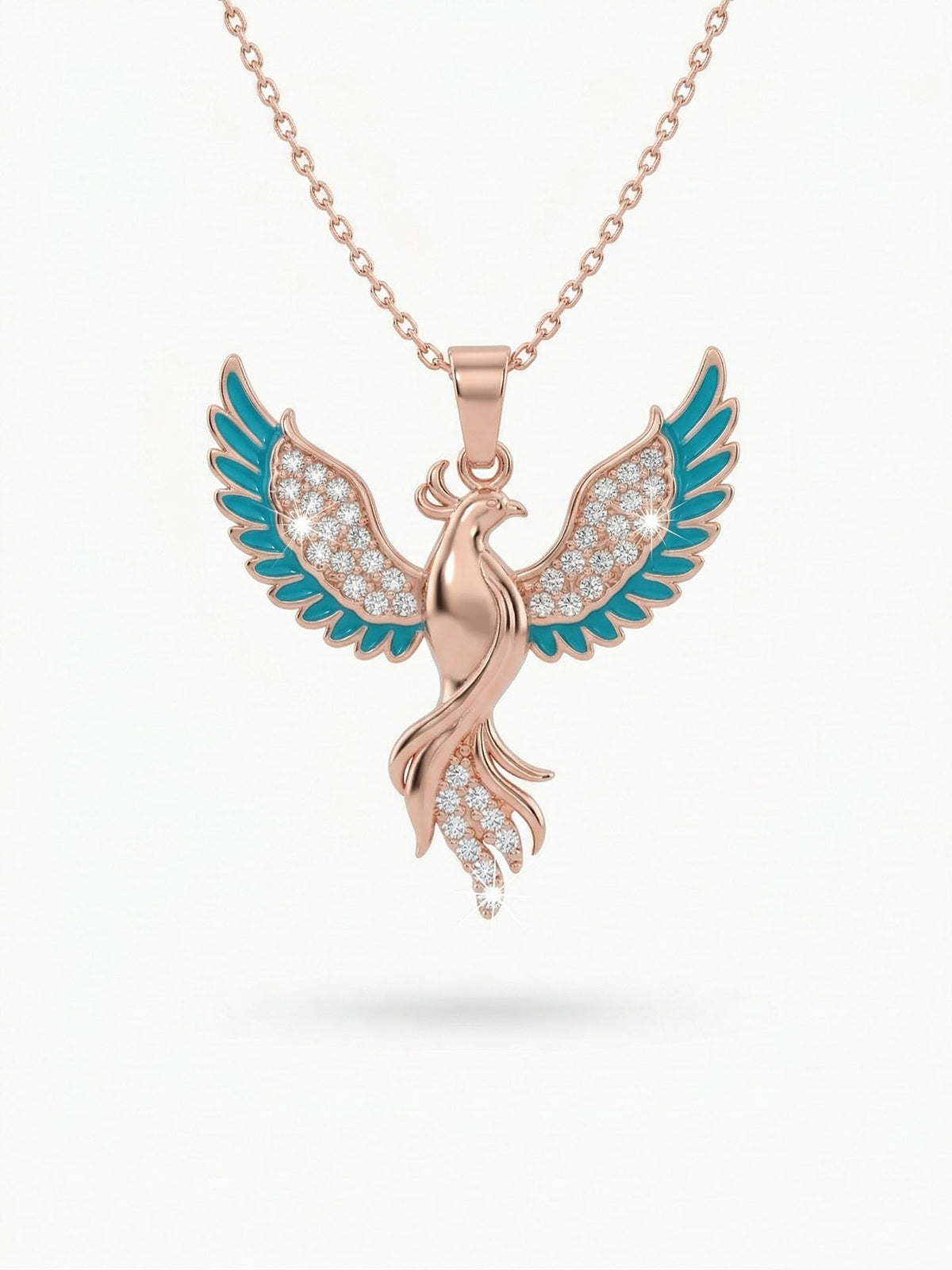 Rose Gold Turquoise Enamel Phoenix Necklace in 925 sterling silver - view 3