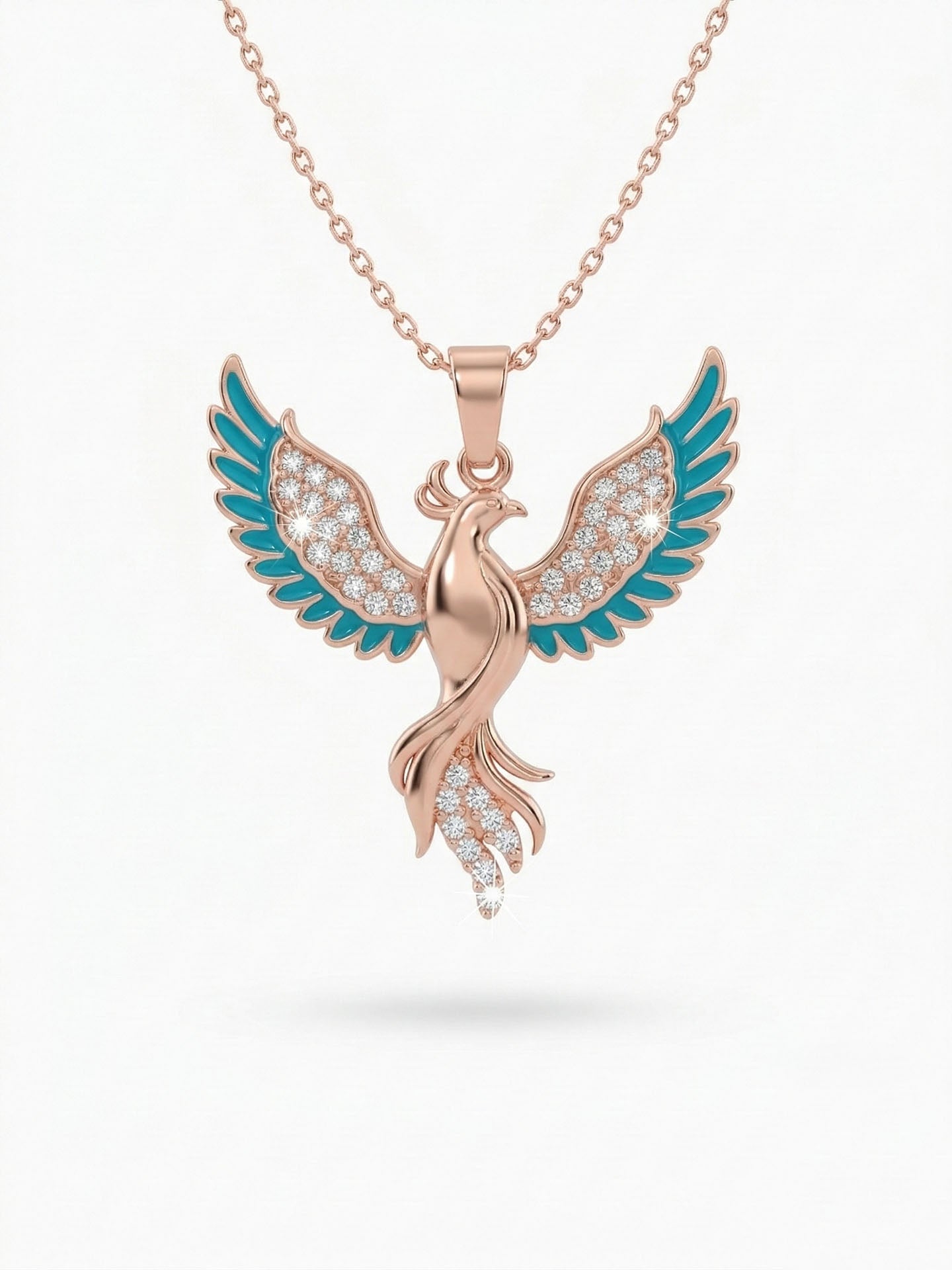 Phoenix Turquoise Enamel Necklace Rose Gold Plated Silver
