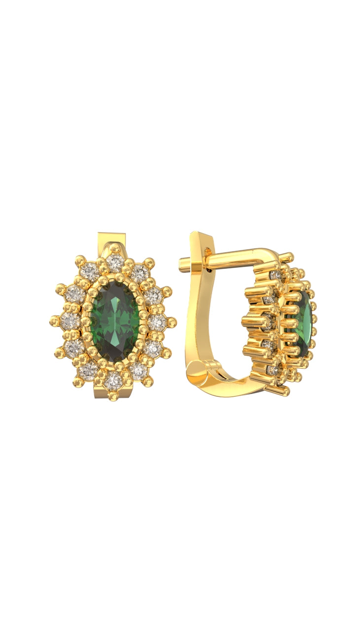 Emerald Oval Kids Earrings Gold Plated Silver