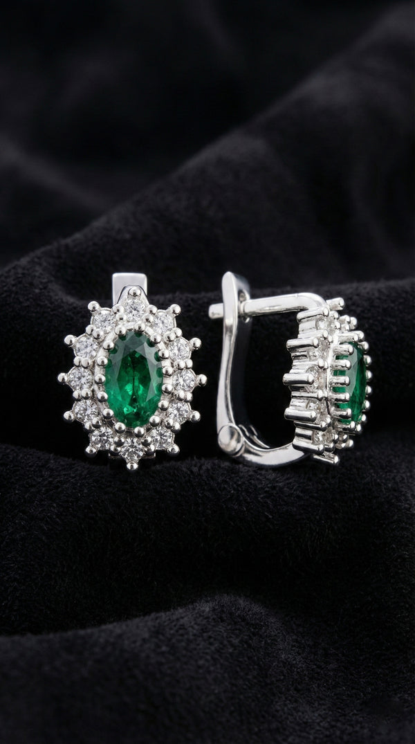 925 Sterling Silver Emerald Stone Oval Children's Earrings