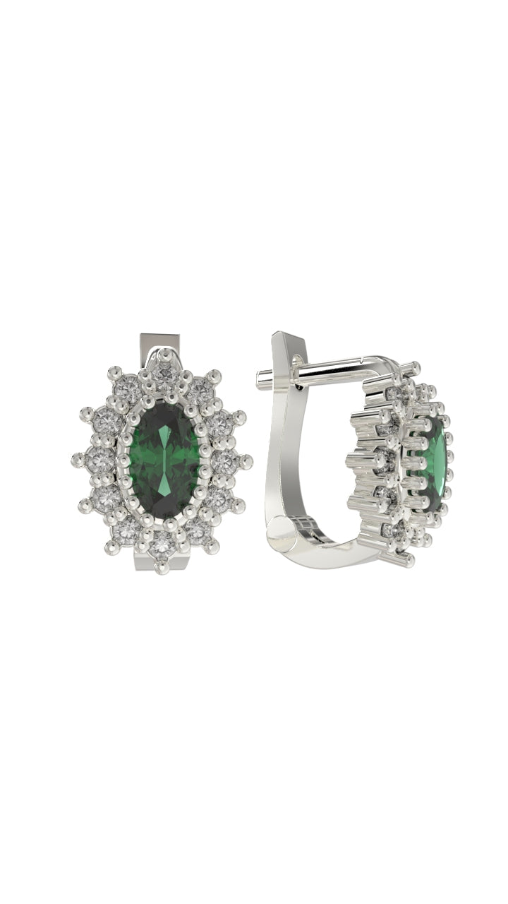 Emerald Oval Kids Earrings Silver