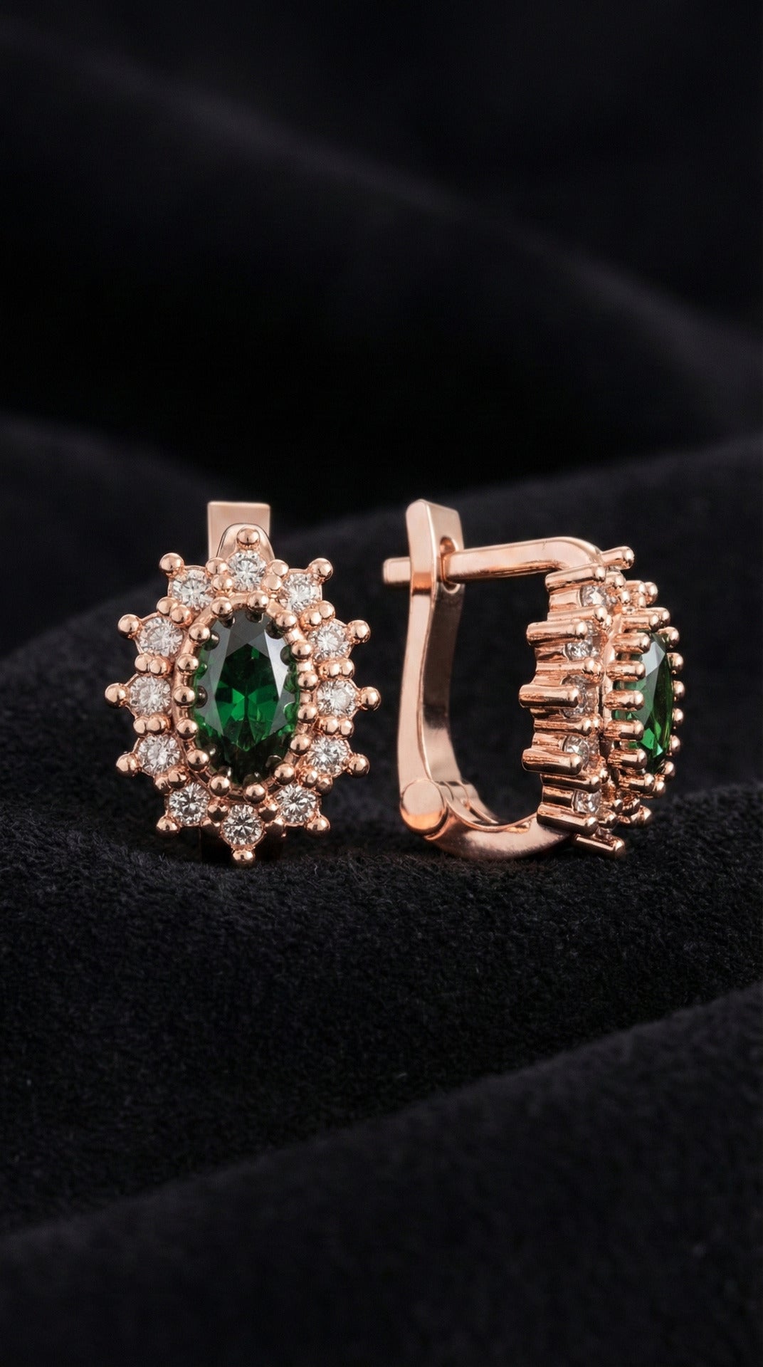 Rose Gold Emerald Oval Children's Earrings in 925 sterling silver