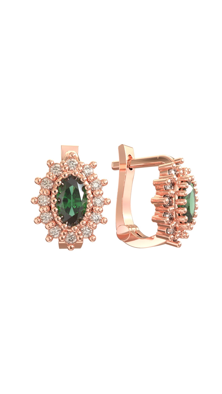 Emerald Oval Kids Earrings Rose Gold Plated Silver