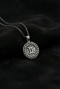 Gemini Zodiac Sign Wheel Medallion Necklace | 925 Silver