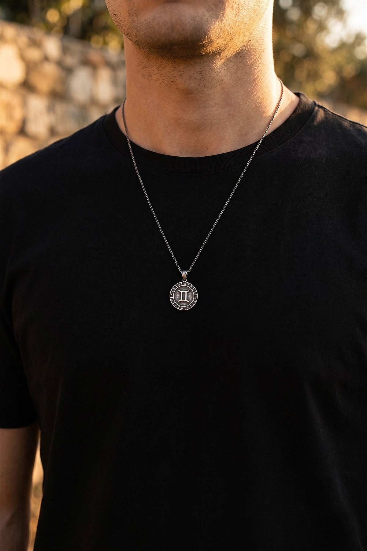 Gemini Zodiac Sign Wheel Medallion Necklace | 925 Silver