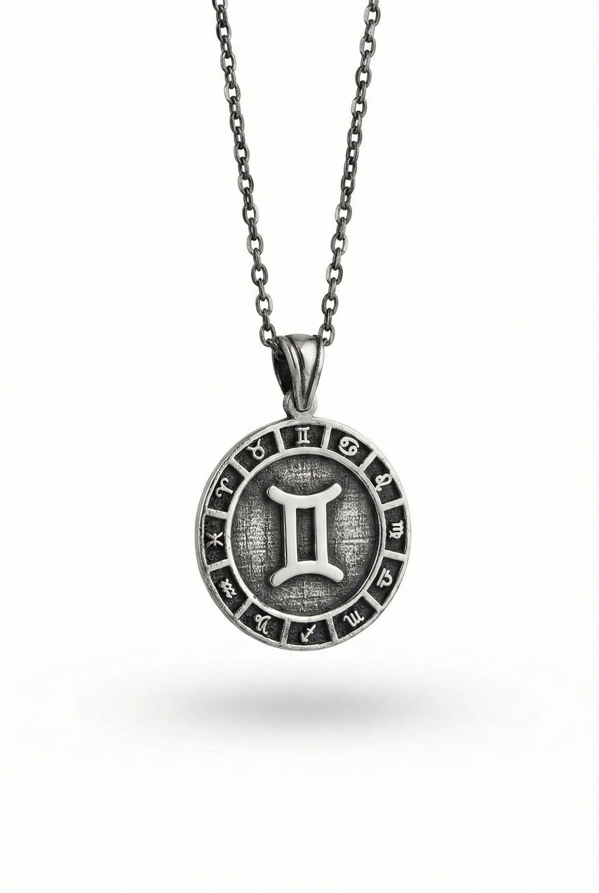 Gemini Zodiac Sign Wheel Medallion Necklace | 925 Silver