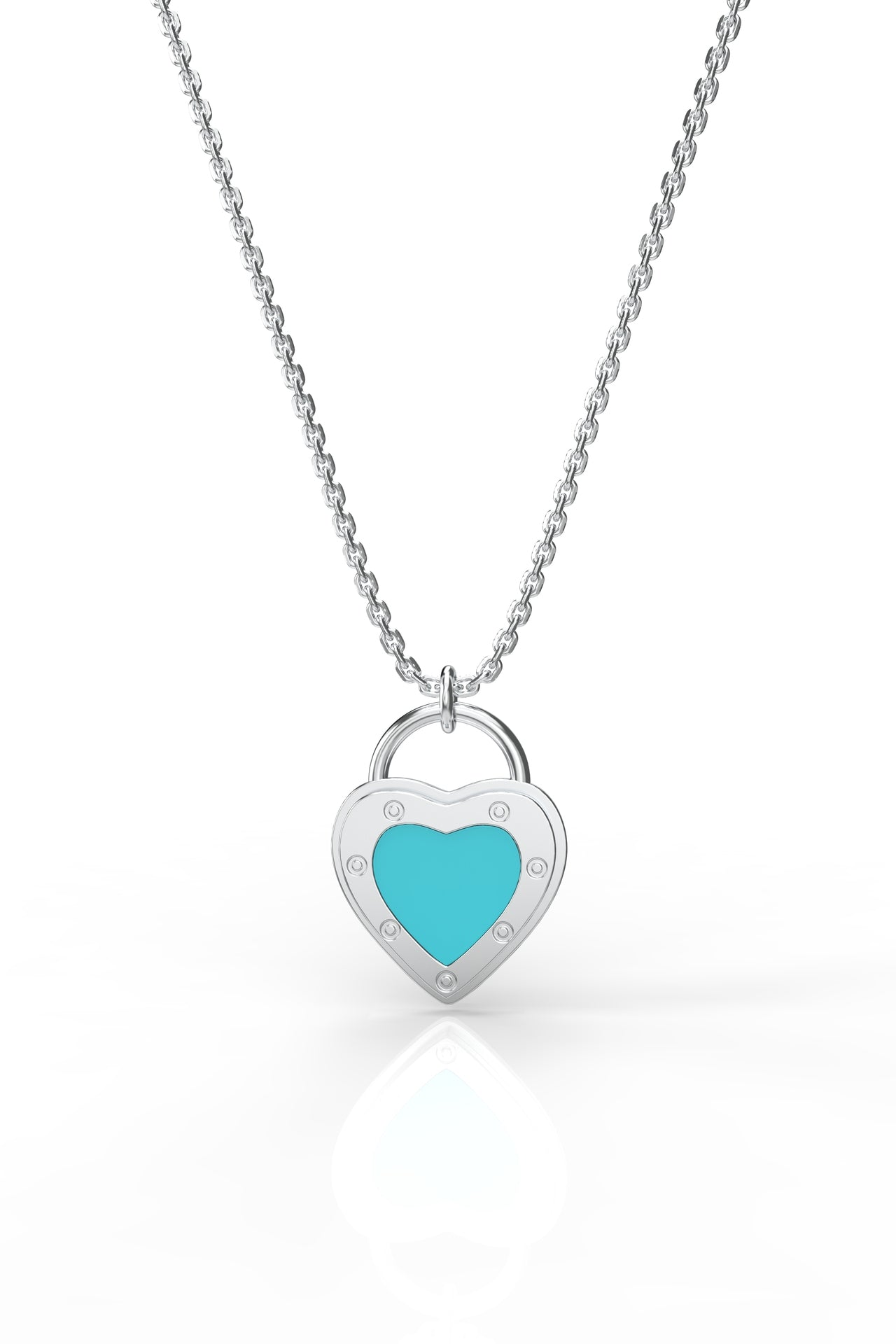 925 Sterling Silver Iconic Turquoise Heart Lock Detailed Chain Necklace (Small)