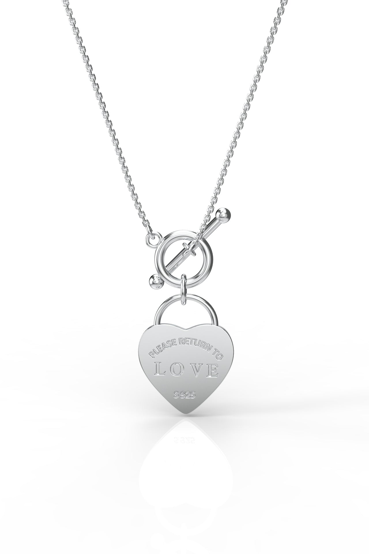 925 Sterling Silver Iconic Turquoise Heart Lock Detailed Chain Necklace with T-Bar Clasp (Large Size)