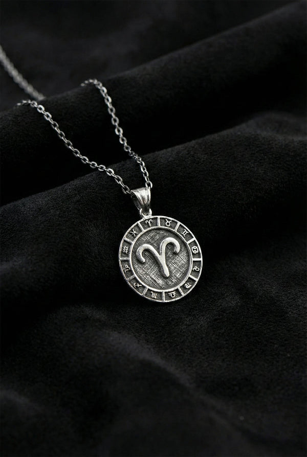 Aries Zodiac Sign Wheel Medallion Necklace | 925 Silver