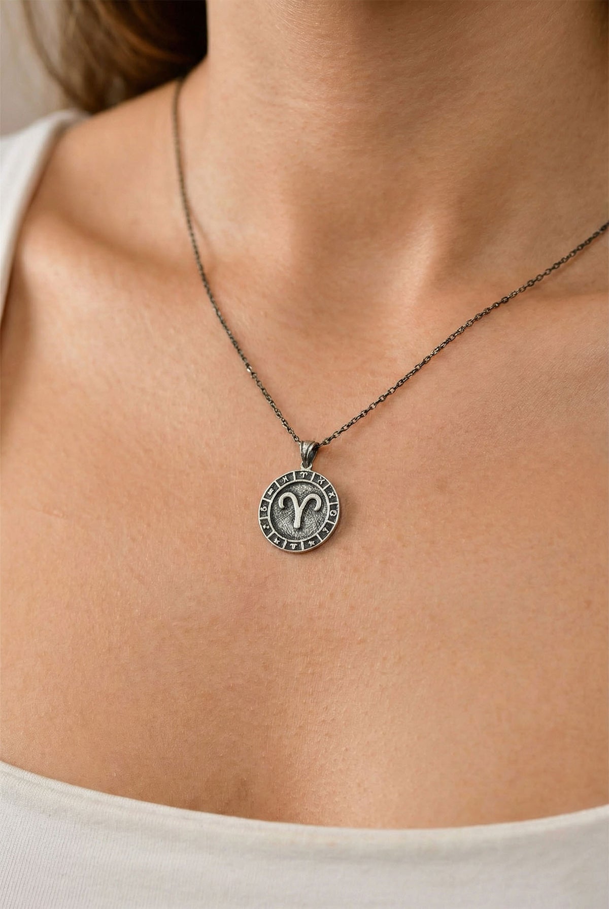 Aries Zodiac Sign Wheel Medallion Necklace | 925 Silver