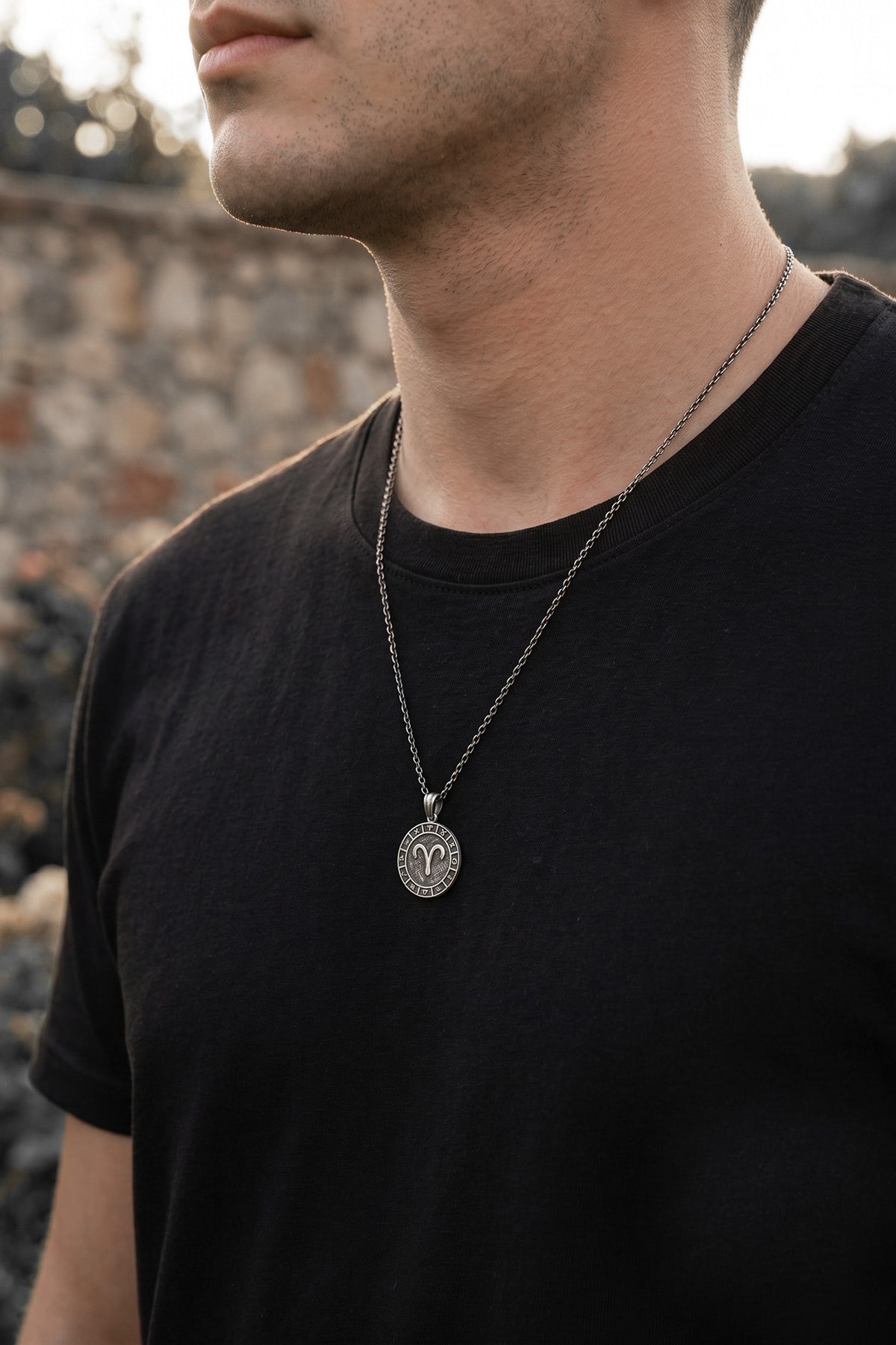 Aries Zodiac Sign Wheel Medallion Necklace | 925 Silver