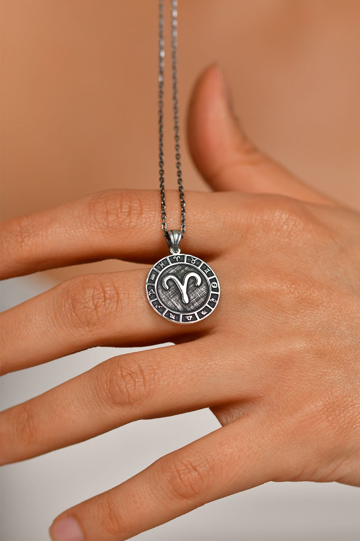 Aries Zodiac Sign Wheel Medallion Necklace | 925 Silver