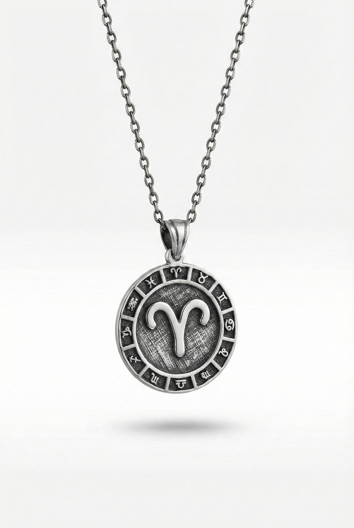 Aries Zodiac Sign Wheel Medallion Necklace | 925 Silver