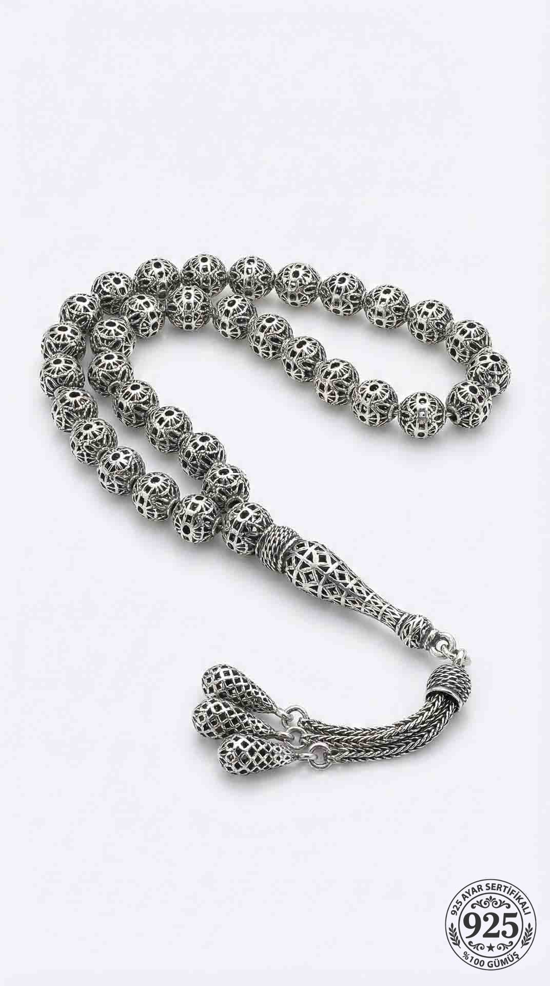 Globe Cut Tassel Wrist Fusion Embroidered-Style Traditional Prayer Beads Silver