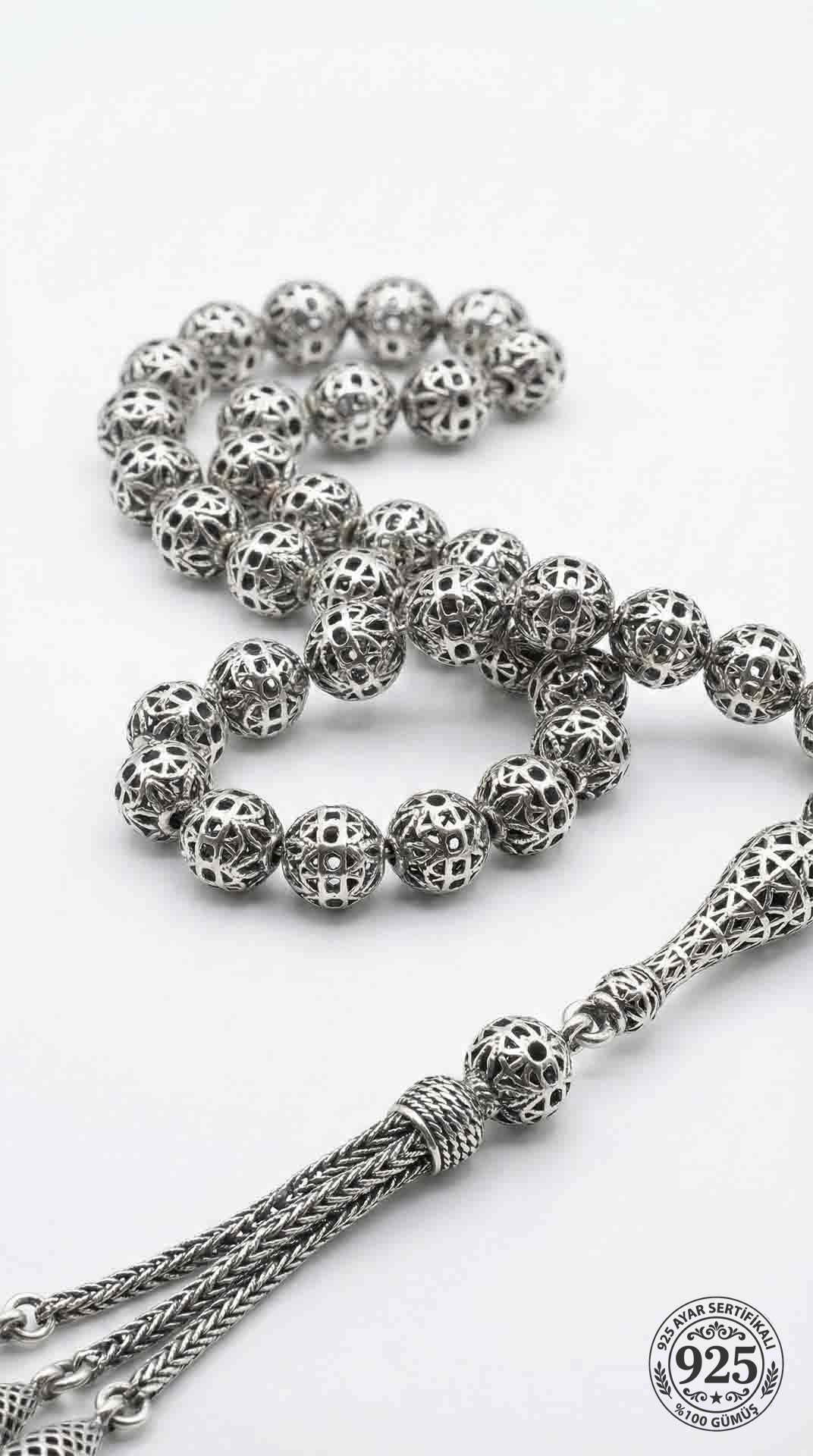 Globe Cut Tassel Wrist Fusion Embroidered-Style Traditional Prayer Beads Silver