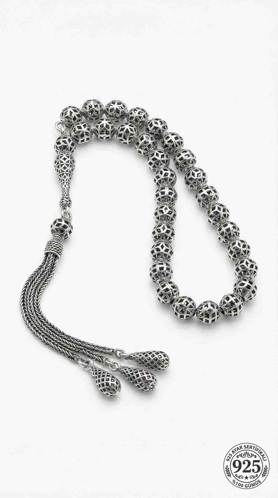 Globe Cut Tassel Wrist Modern Embroidered-Style Traditional Prayer Beads Silver