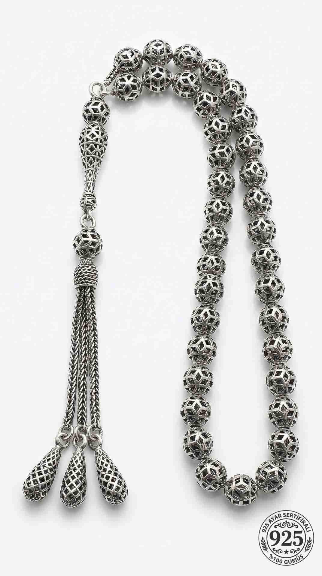 Globe Cut Tassel Wrist Modern Embroidered-Style Traditional Prayer Beads Silver
