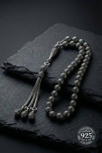 Globe Cut Tassel Wrist Honeycomb Embroidered-Style Traditional Prayer Beads Silver