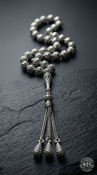 Globe Cut Tassel Wrist Spiral Patterned Traditional Prayer Beads Silver