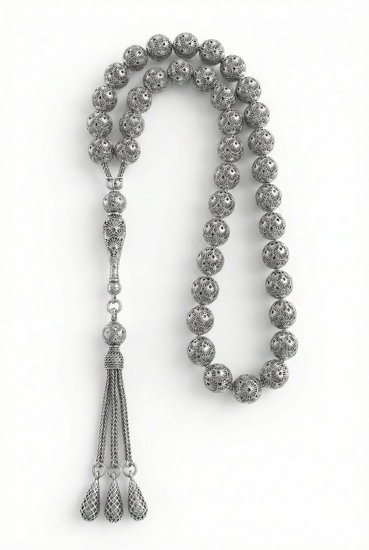 Armor Pattern Filigree Prayer Beads Misbaha in 925 sterling silver - view 3