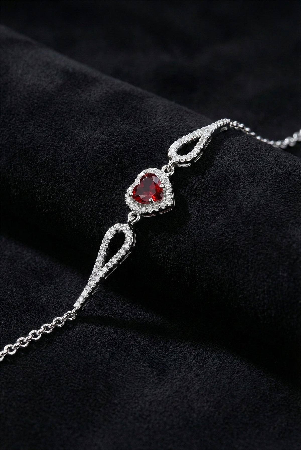 Garnet Heart Halo Bracelet in 925 sterling silver