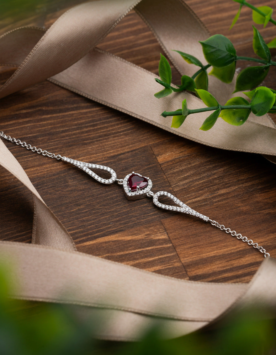 Garnet Heart Halo Bracelet in 925 sterling silver - view 2