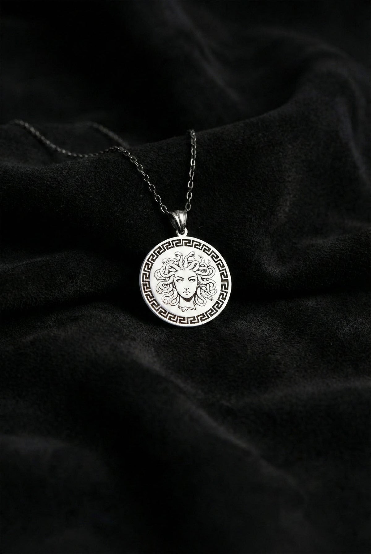 Medusa Silhouette Mythology Medallion Necklace in 925 sterling silver