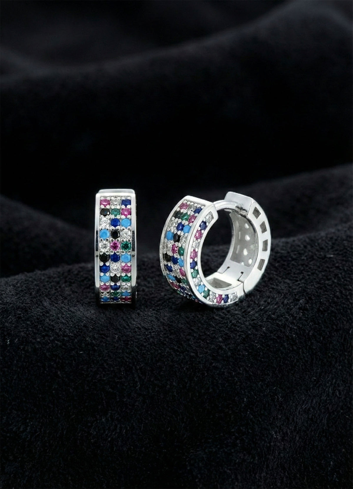 Multicolor Three-Row Huggie Hoop Earrings in 925 sterling silver