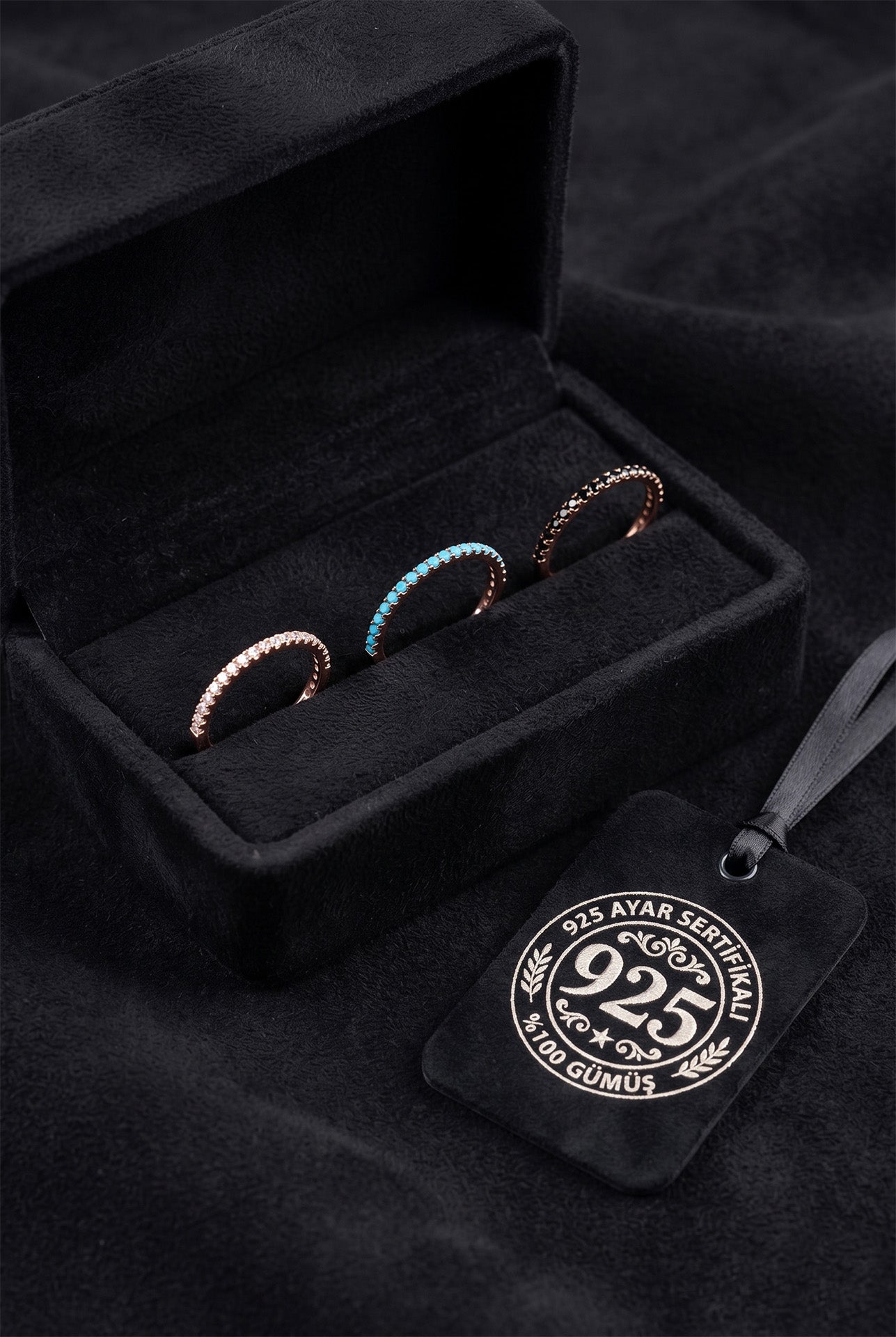 925 Sterling Silver Rose Gold Stacking Eternity Ring Set (Set of 3) - Dainty Minimalist Gemstone Band Rings for Women