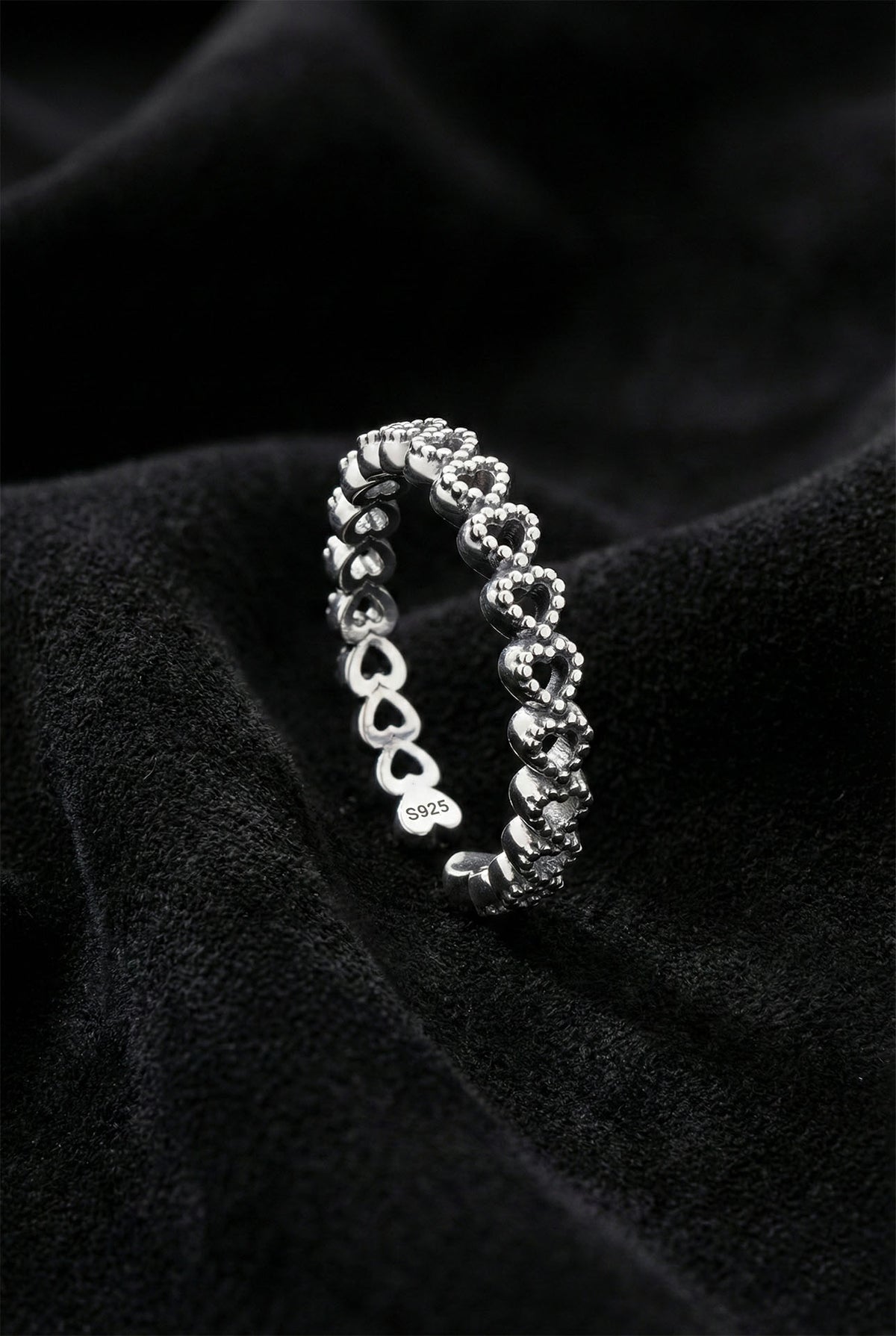 Oxidized Heart Eternity Ring - Adjustable in 925 sterling silver