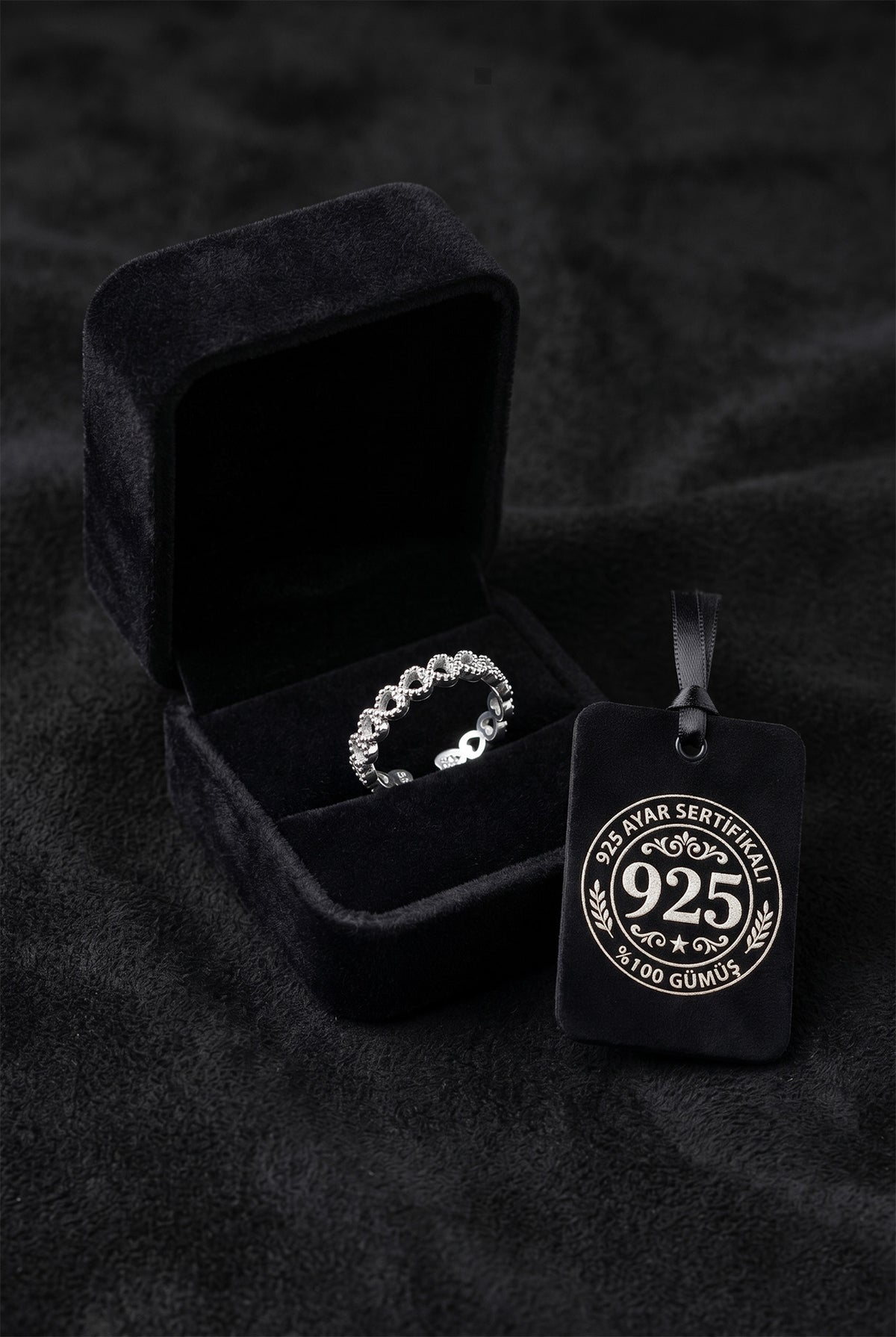 Oxidized Heart Eternity Ring - Adjustable in 925 sterling silver - view 2