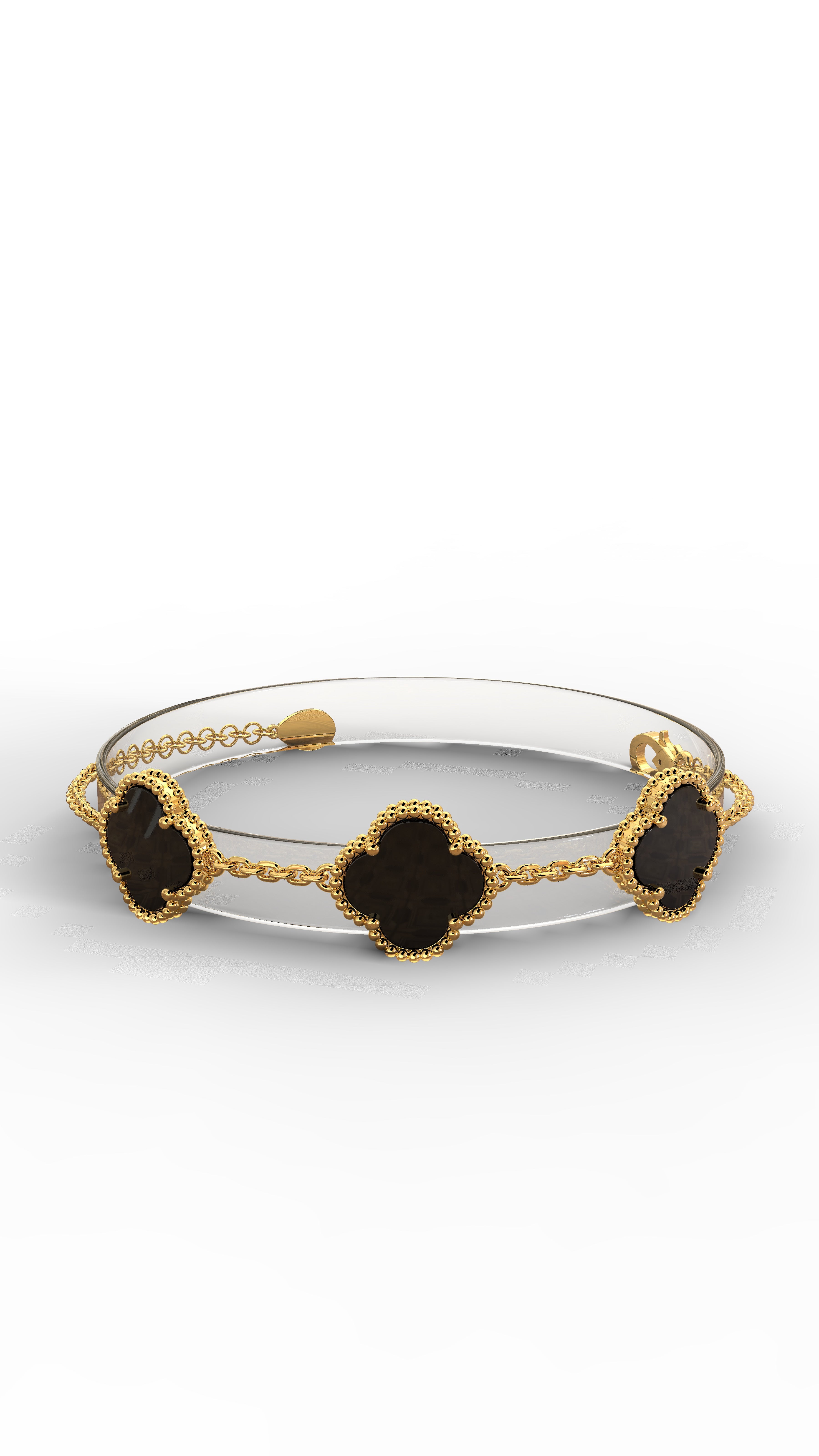 Onyx Trio Clover Bracelet Gold Plated Silver