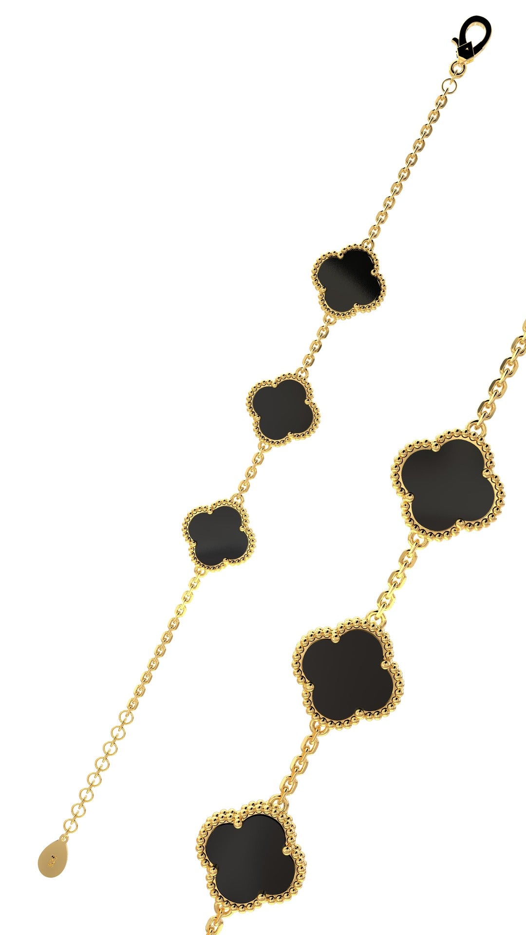 Gold Plated Triple Onyx Clover Bracelet | 925 Silver