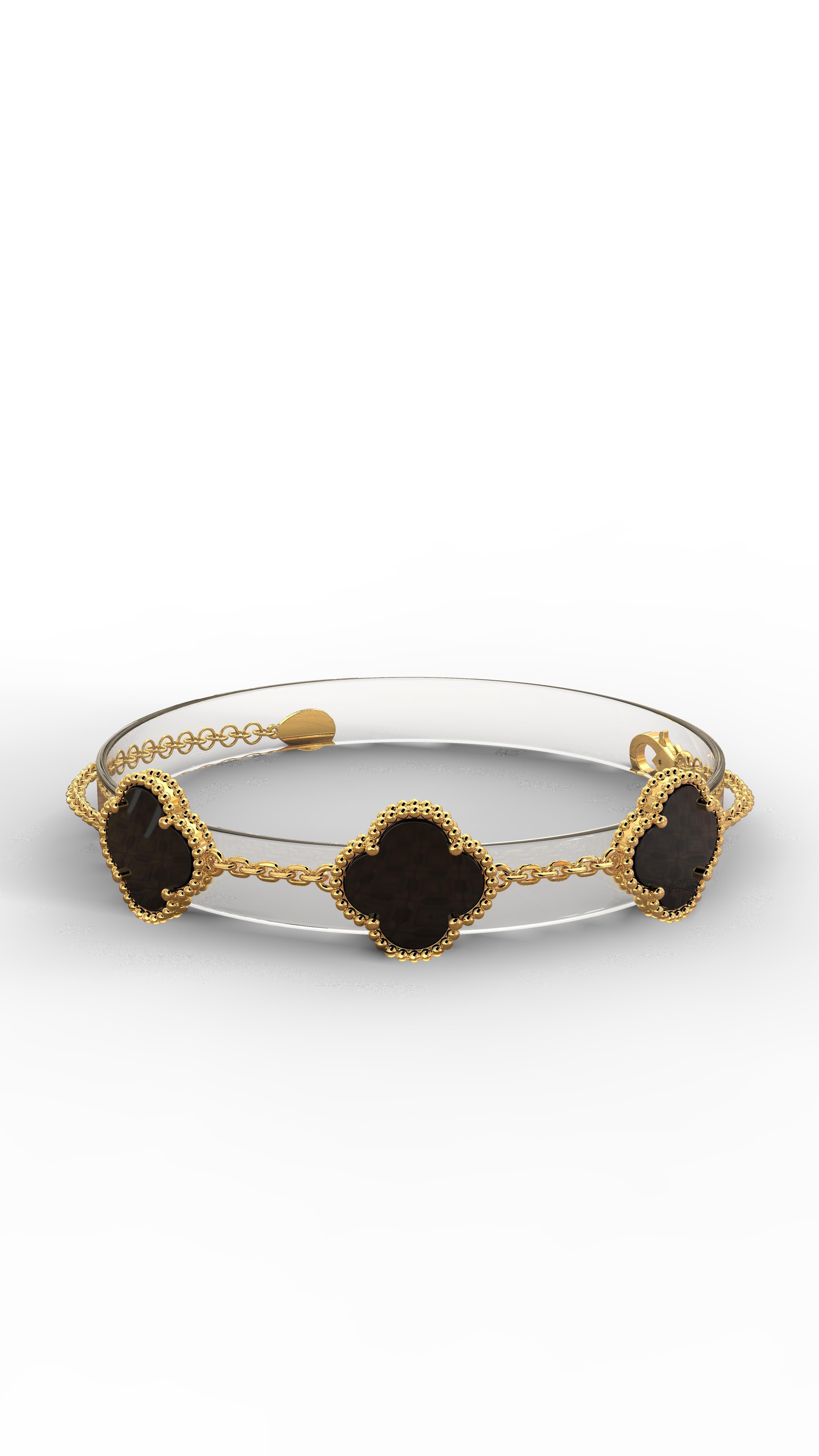 Onyx Four-Leaf Clover Trio Clover Bracelet Gold Plated Silver