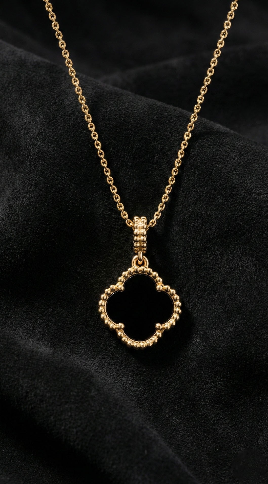 Gold Plated Black Onyx Clover Pendant Necklace in 925 sterling silver