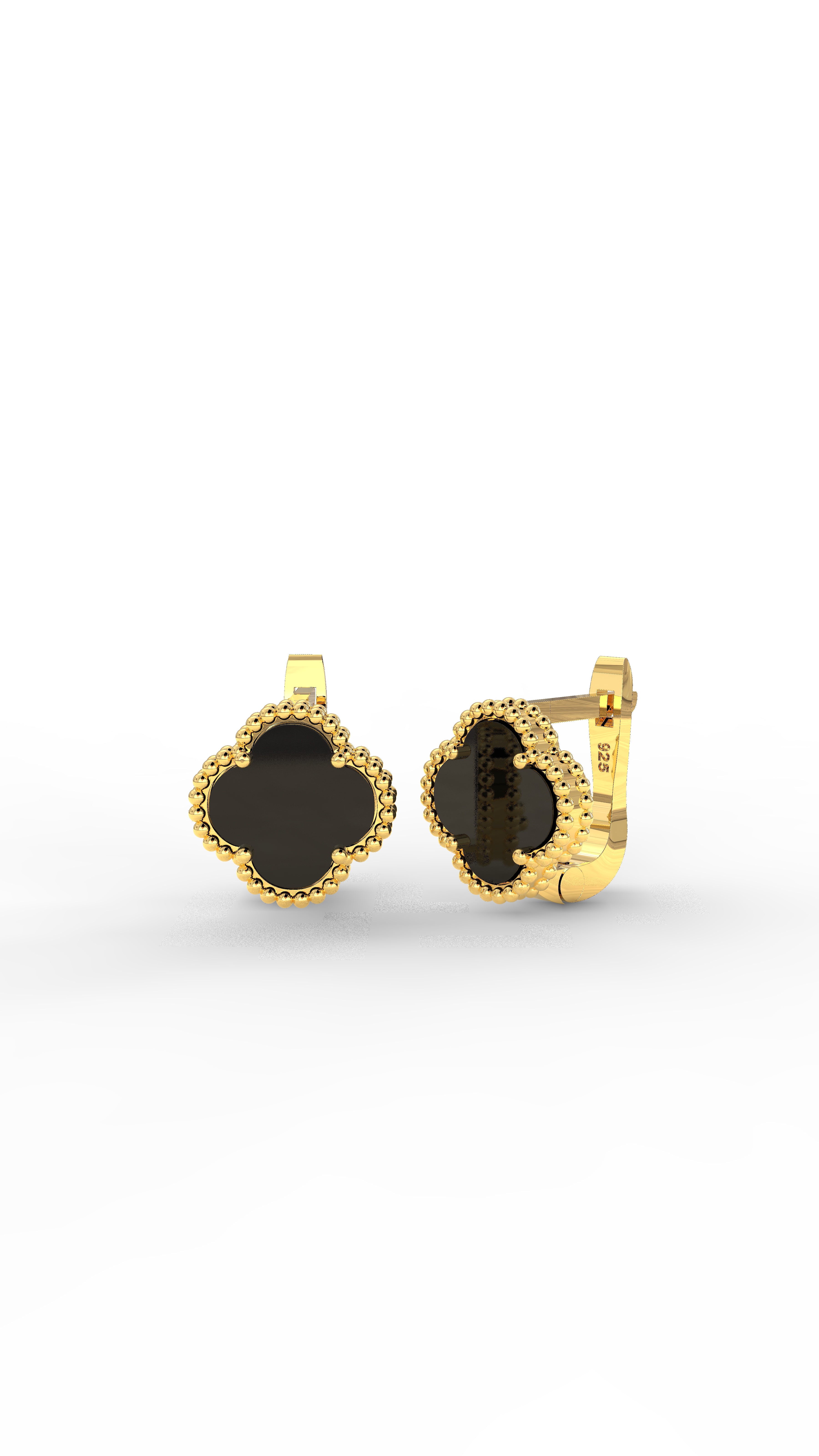 Onyx Clover Earrings Gold Plated Silver