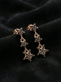 925 Sterling Silver Rose Three-Row Star Stud Onyx Earrings
