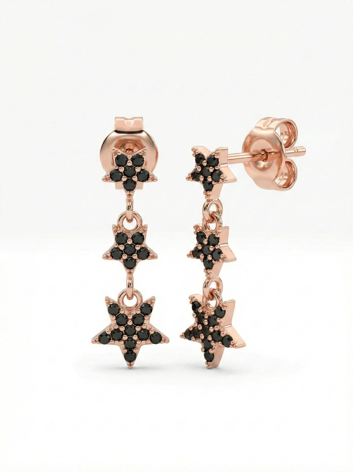 Rose Gold Black Onyx Three-Tier Star Studs in 925 sterling silver - view 3