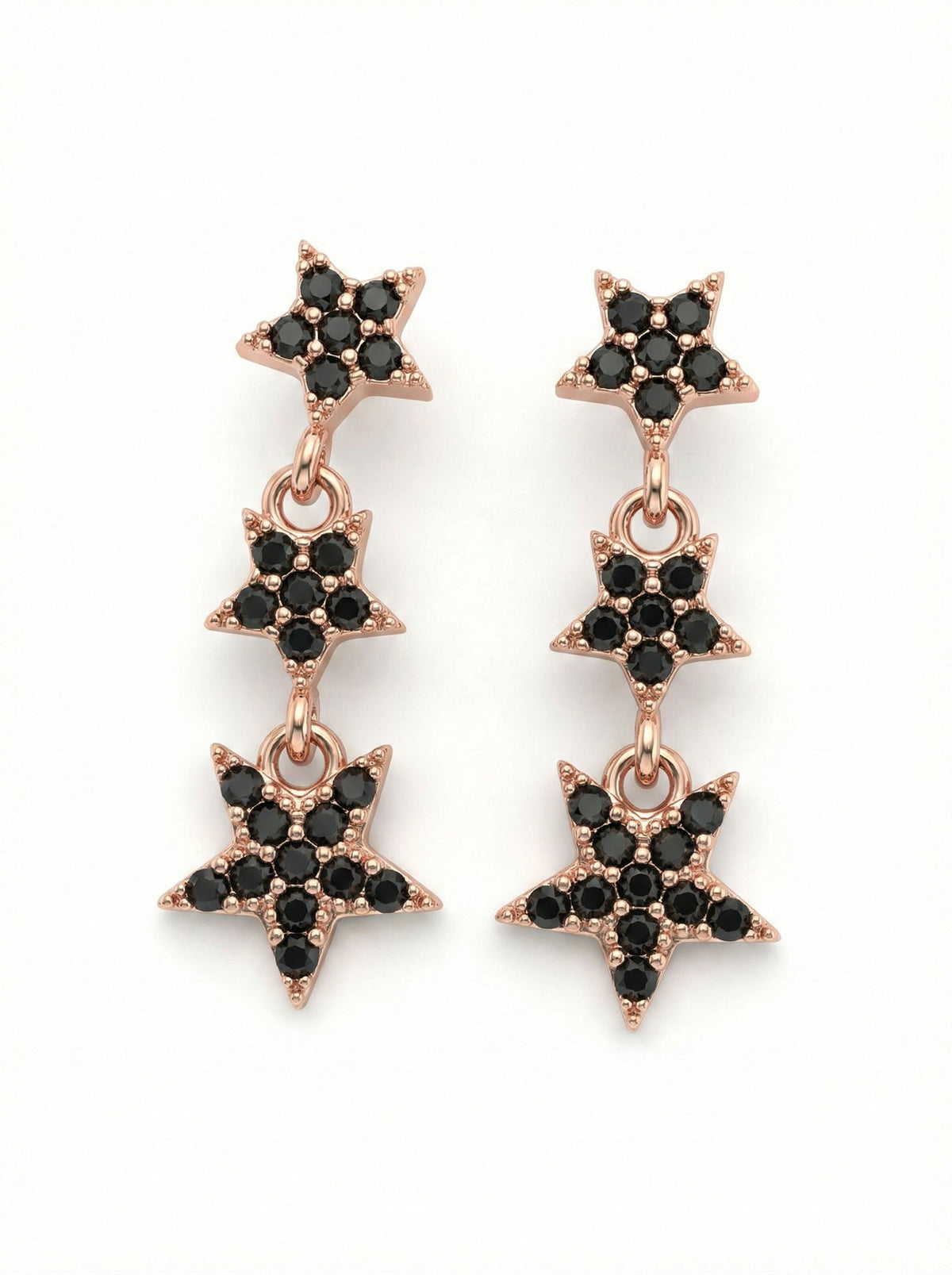 Rose Gold Black Onyx Three-Tier Star Studs in 925 sterling silver - view 4