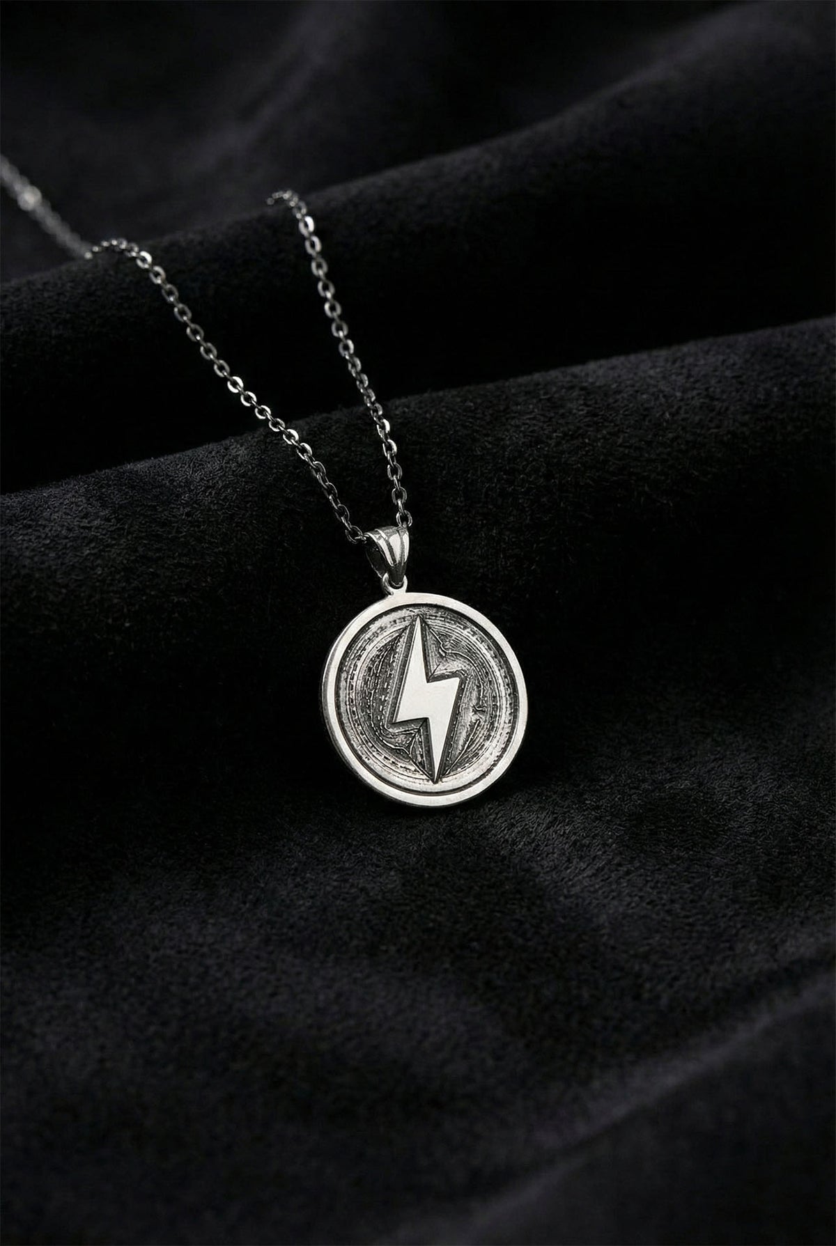 Lightning Bolt Medallion Unisex Necklace in 925 sterling silver