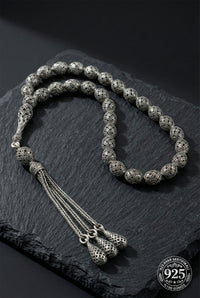 Capsule Cut Tassel Ottoman Embroidered-Style Traditional Prayer Beads Silver