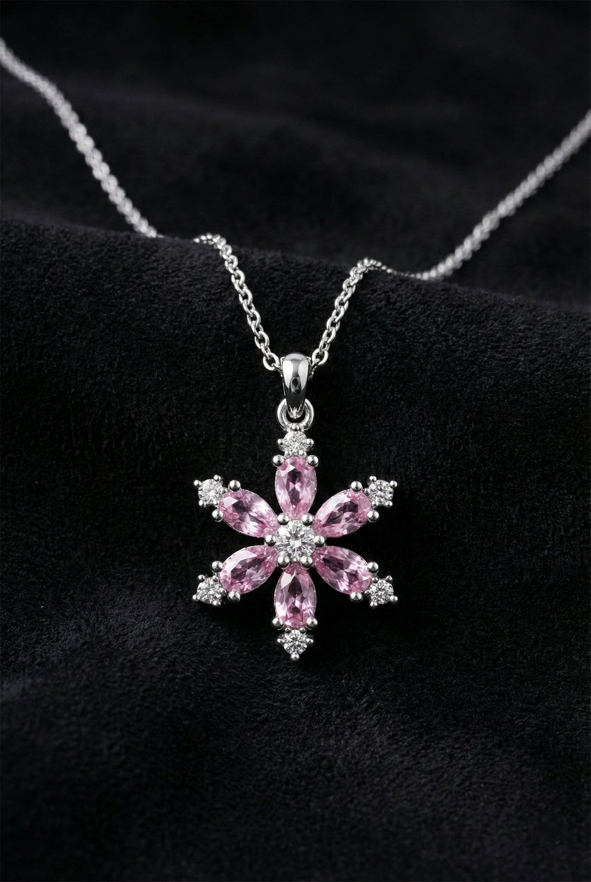 Pink Tourmaline Zircon Lotus Flower Necklace | 925 Silver